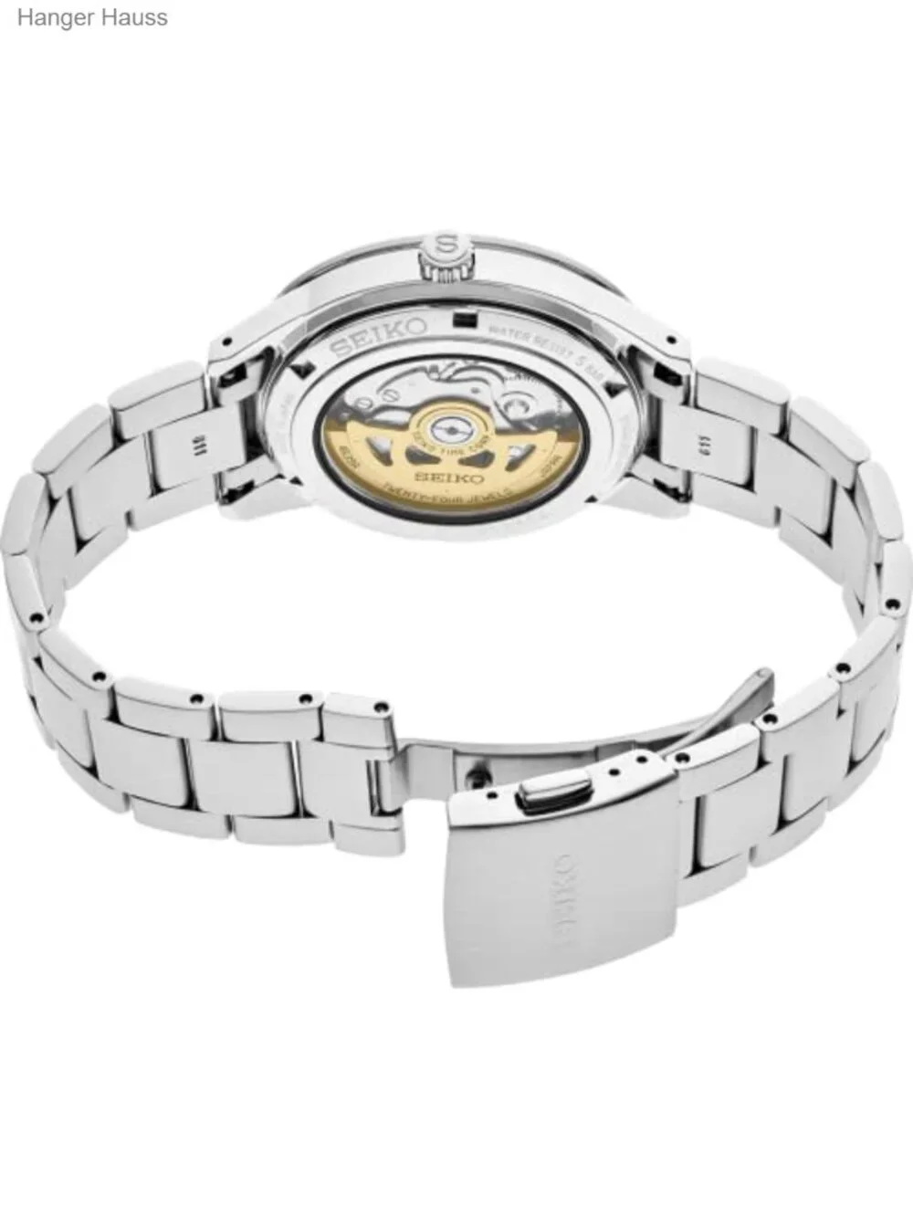 Men's Automatic Watch Stainless Steel Silver Band Black Dial Open-Aperture 50M